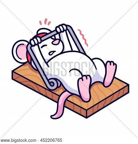 Gym Rat Workout, Cute Cartoon Mouse Bench Pressing Mousetrap. Funny Fitness And Exercise Drawing, Ve