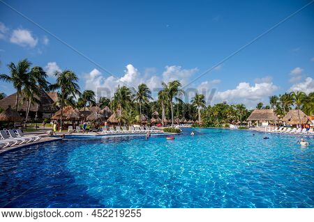 Tulum, Mexico - March 23, 2022: View Of Swimming Pools At The Bahia Principe Grand Coba In The Rivie