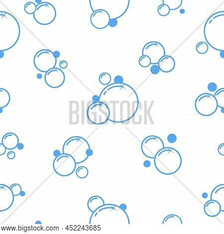 Bubbles Seamless Pattern. Simple Soap Balls. Blue Outline Icons. Fizzy Soda Water Symbols. Foam Sign