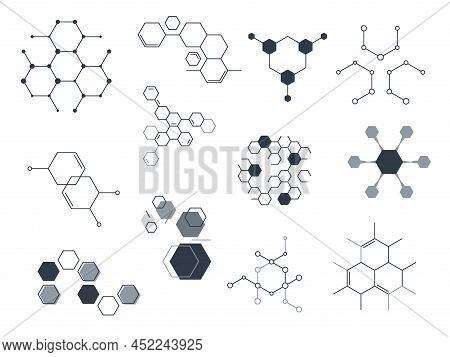 Hexagonal Structures. Chemical Molecular Symbols. Science Technology Signs. Complex Constructions. A