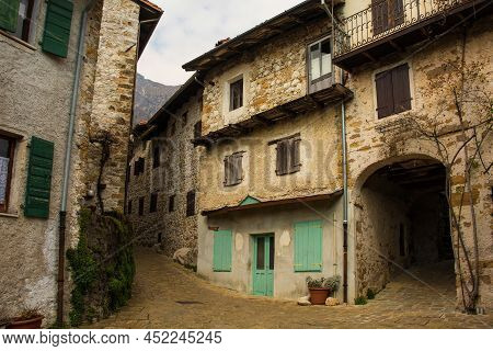 A Residential Street In Poffabro, An Historic Medieval Village In The Val Colvera Valley In Pordenon