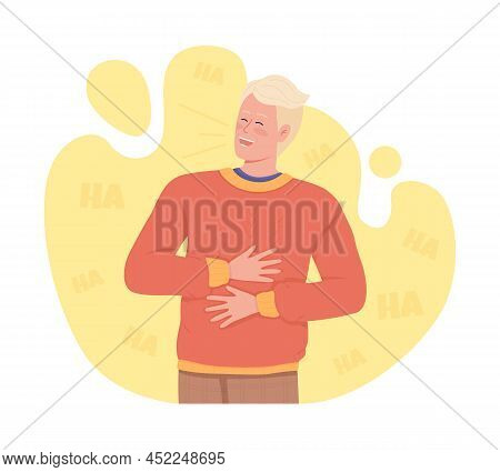 Laughing Man 2d Vector Isolated Illustration. Having Fun Flat Character On Cartoon Background. Happy