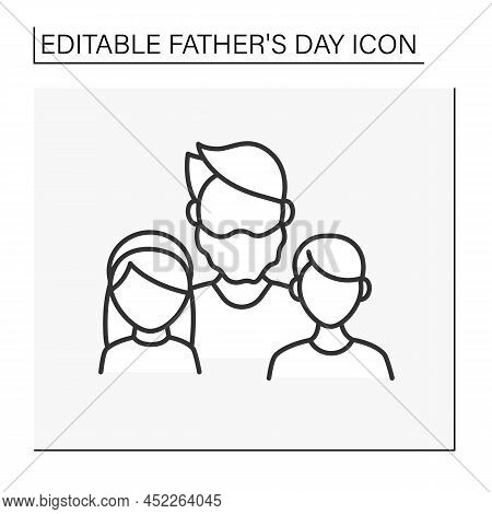 Family Line Icon. Dad With Children. Parental Connections Between Father, Son And Daughter. Love And