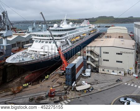 Falmouth, Cornwall, England - April 4 2022: A & P Drydock Falmouth Containing Fred Olson Cruise Ship