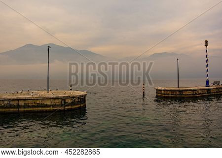 Winter At Lake Garda, Seen From Castelletto Di Brenzone In Verona Province, Veneto, North East Italy