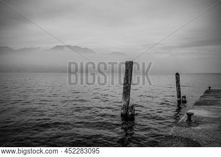 Winter At Lake Garda, Seen From Castelletto Di Brenzone In Verona Province, Veneto, North East Italy