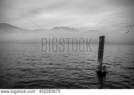 Winter At Lake Garda, Seen From Castelletto Di Brenzone In Verona Province, Veneto, North East Italy