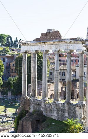 Forum Romanum, View Of The Ruins Of Several Important Ancient  Buildings, The Remains Of Temple Of S