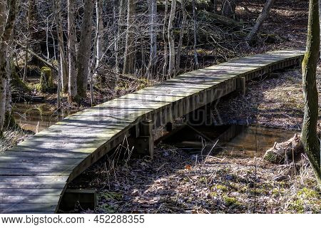 The Wooden Footbridge On A Nature Trail In The Park