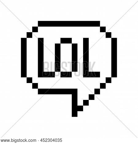 Pixel Lol Chat Bubble Icon. Pixel Art. Vector Illustration. Stock Image.
