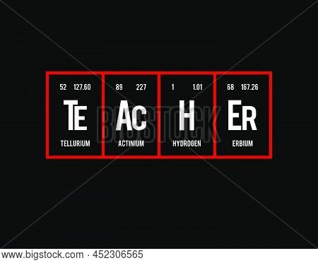 Teacher - Periodic Table Of Elements On Black Background In Vector Illustration. For Periodic Table 