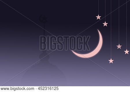 Ramadan, Eid Ai-fitr,new Year Muharram Islamic Religion Symbols With Mosques Dome,moon Silhouette On