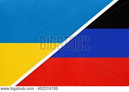 Ukraine And Donetsk People's Republic, Symbol Of Country. Ukrainian Vs Dnr National Flags. Relations