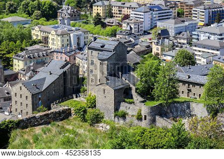 Castle Ruins And Sion / Sitten City View From Above, Switzerland