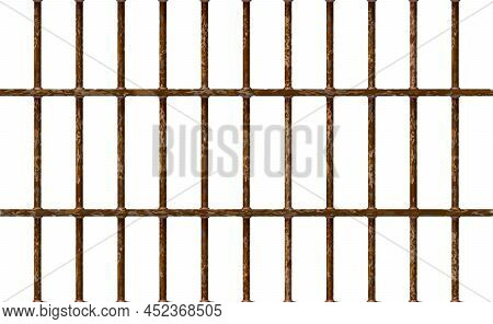 Realistic Jail Bars Rusty, Prison Background Iron Interior. Brown Cells Old. Banner Vector Detailed 
