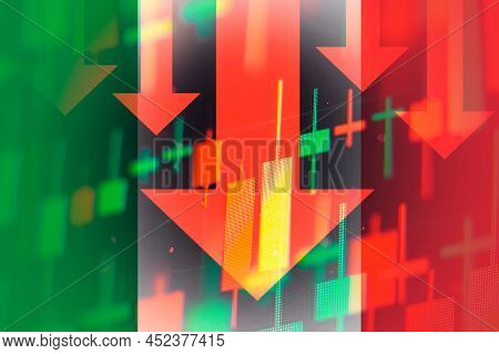 Dropping Arrows Showing Decreasing Trend In Economy In Global Crisis Or Downtrend Of Stocks On The S