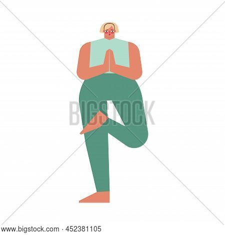 Vector Isolated Concept With Flat Female Character. Caucasian Blonde Woman Learns Relaxing Posture A