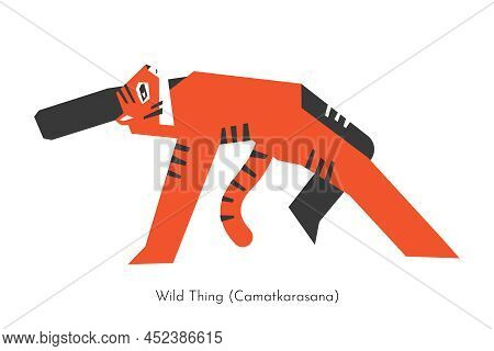 Vector Isolated Concept With Animal Cartoon Character Doing Balancing Yoga Practice - Camatkarasana.