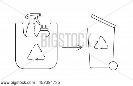 Recycle Cleaning Bottle And Garbage Recycling Icon Concept Of Waste Sorting. Editable Stroke. Vector