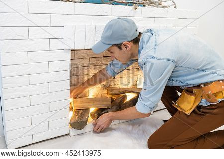 Fireplace Installing. Fireplace Made From Calcium Silicate Fire Protective Board