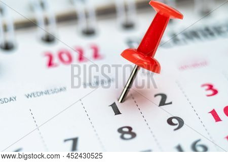 Red Push Pin On Calendar 1th Day Of The Month, Mark The Event Day With A Pin. Pin On Calendar Day On