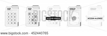 Hud Digital Futuristic User Interface Pin Code Entry Panel Set. Sci Fi High Tech Protection Screens.