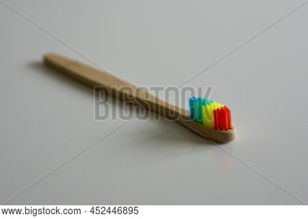 Bamboo Rainbow Dental Toothbrush. Healthcare Teeth Concept. Brush Your Teeth