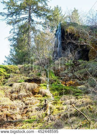 The Waterfall Of Tuefels Chilen In The Hills Around Zurich, Switzerland, Is Famous For Its Sedimenta