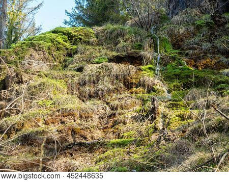 The Waterfall Of Tuefels Chilen In The Hills Around Zurich, Switzerland, Is Famous For Its Sedimenta