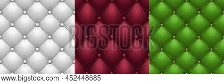 Leather Upholstery Textures, Luxury Sofa Fabric. Vector Realistic Backgrounds, Seamless Patterns Of 