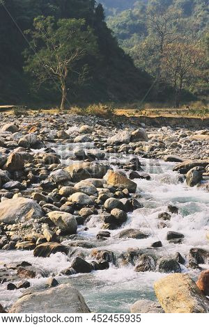 Scenic Landscape, Mountain Stream And Himalayan Foothills Of Terai Region In West Bengal, India