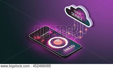 Cloud Computing Concept. Data Protected Exchange On Smart Phone Or Other Mobile Device And Online St