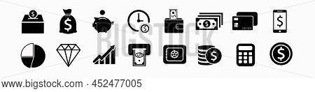 Finance Icons. Business Icons, Money Signs. Money Silhouette Collection. Wallet With Cards Icon. Coi