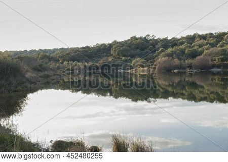 Tail Bank Of The Alagon River Under The Gabriel And Galan Dam Extremadura