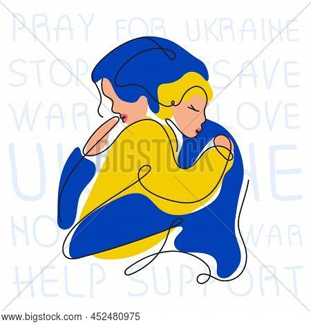 This Is A Vector Design Hand Drawn Illustration Mother Care Child With Lettering Phrases Stop War In