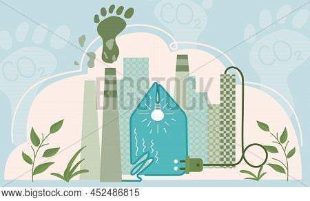 This Is A Vector Design Hand Drawn Carbon Footprint Concept With Urban City Production Electricity F