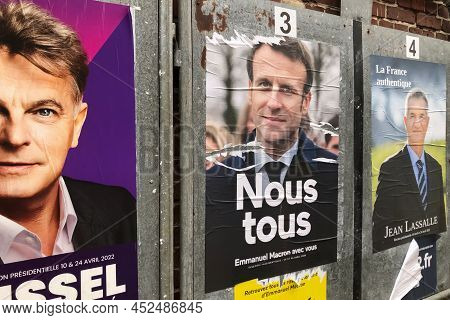 Paris, France - April 06, 2022 : The Banners With Candidates For President Elections