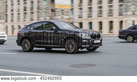 Bmw X4 Xdrive20d M Sport Car On The Street In Motion. Moscow, Russia - August 2021