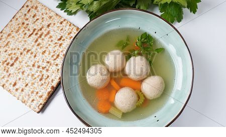 Jewish Chicken Broth With Kneidlach (balls Made With Matzo Meal)matzo Ball Soup