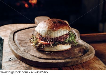 Hamburger On A Black Background Free Space