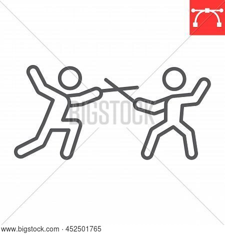 Fencing Sport Line Icon, Sport And Fight, Fencing Vector Icon, Vector Graphics, Editable Stroke Outl