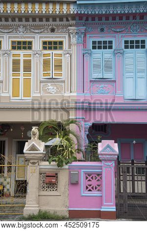 Singapore- Mar 26, 2020: Colorful Peranakan Heritage Residential House At Joo Chiat Road In Singapor