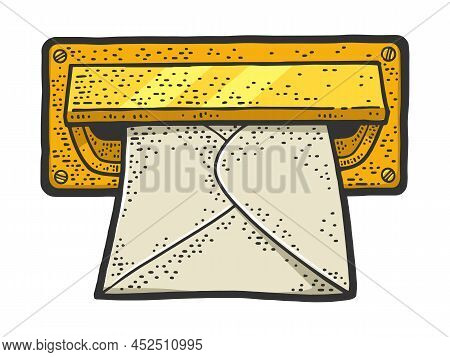 Letter Slot With Mail Letter Paper Envelope Color Sketch Engraving Vector Illustration. T-shirt Appa