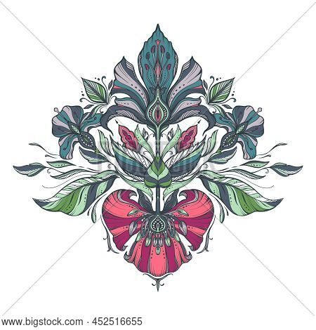 Beautiful Vector Composition With Hand Drawn Floral Elements, Leaves.