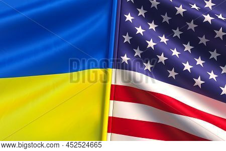 Flags Of Ukraine And United States. Allied Countries. Blue And Yellow Flag. State Symbols. Sovereign