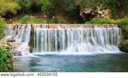 Flowing Waterfall In Akchour, Chefchaouen City, Morocco