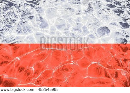 Polish Flag With Abstract Neon Light Water Effect