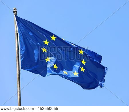 European Flag With Yellow Stars On Blue Background