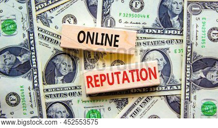 Online Reputation Symbol. Wooden Blocks With Concept Words Online Reputation On Beautiful Background