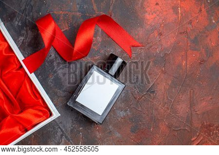 Top View Valentines Day Present Fragnance With Package On Dark Background Couple Gift Perfume Feelin